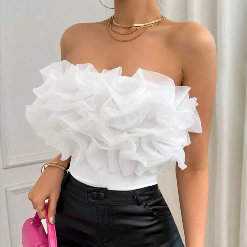 Ruffle Trim Tube Bodysuit